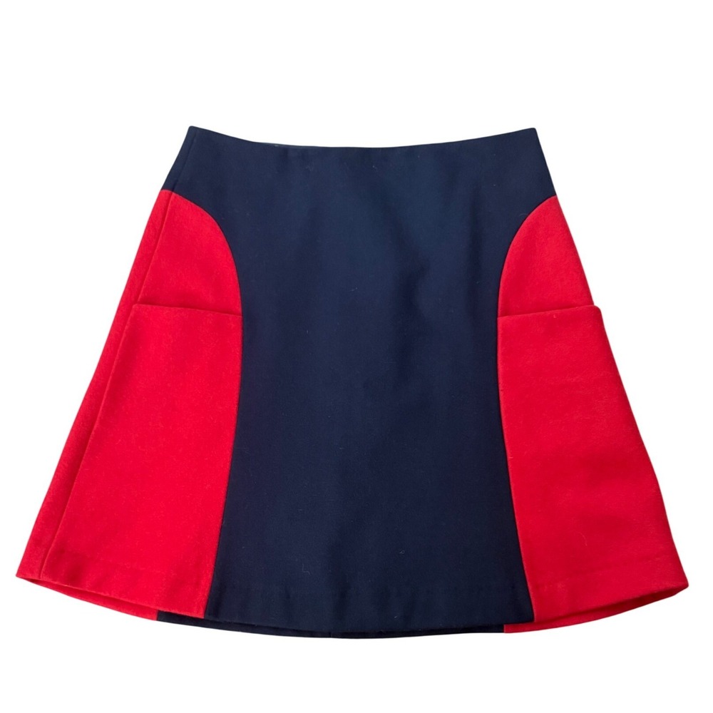 Vintage Boden Navy Blue Red Colorblock Wool Blend A-Line Mini Skirt WG632 US 4R